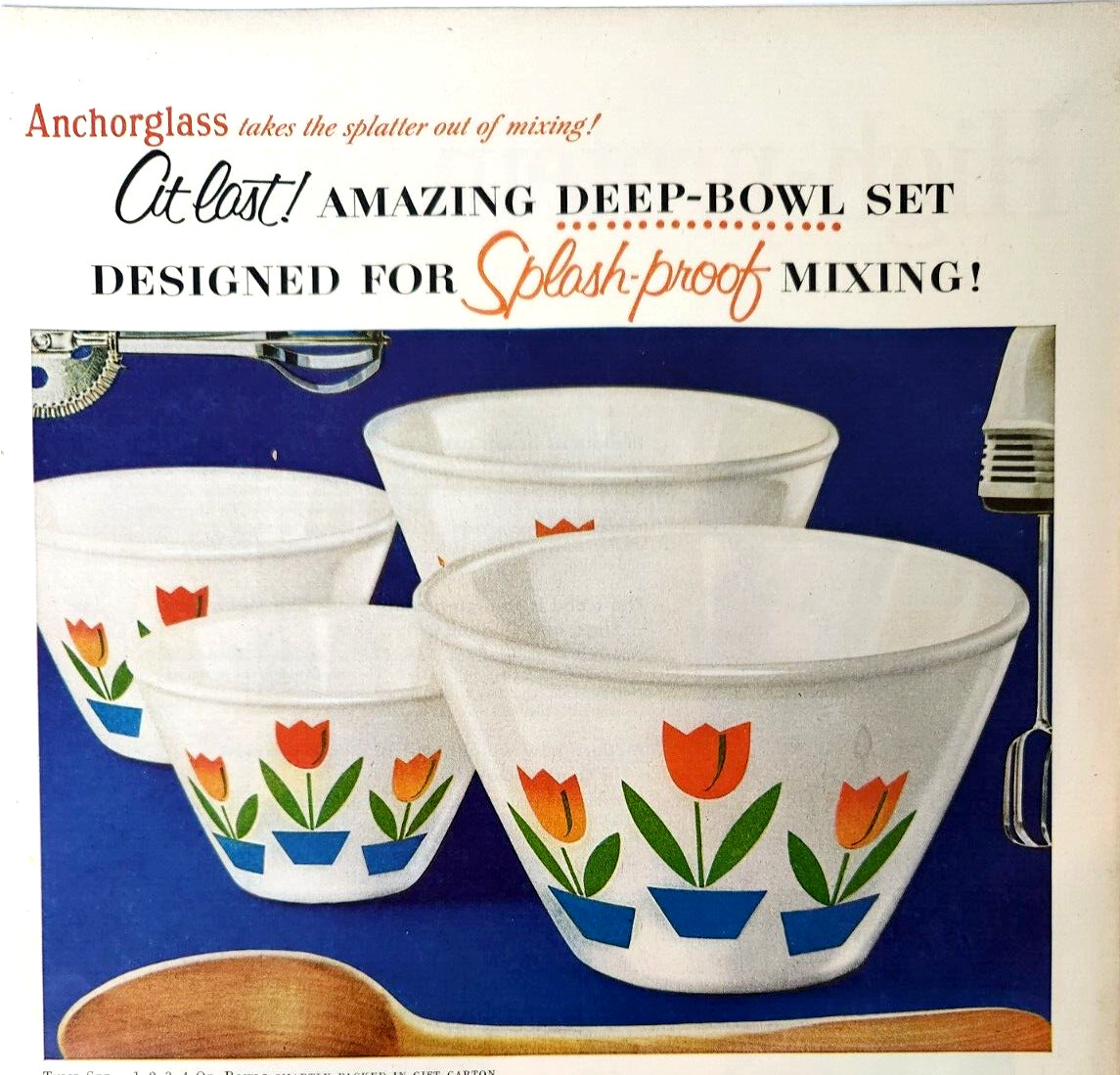 Anchor Hocking Tulip Mixing Bowl Set Vintage 1954 Anchorglass Ad Magazine Print