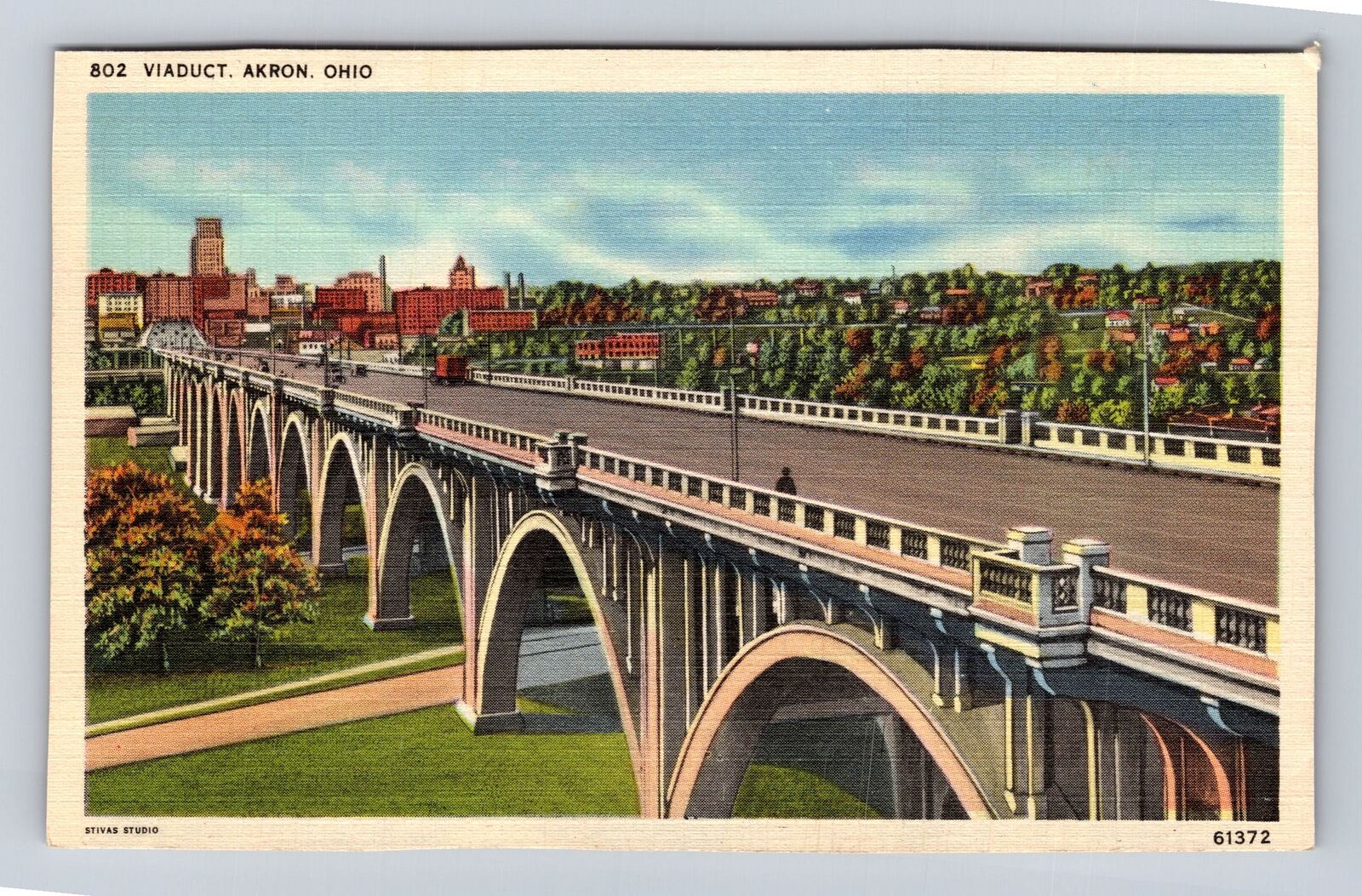 Akron OH-Ohio, Viaduct, Antique, Vintage Souvenir Postcard