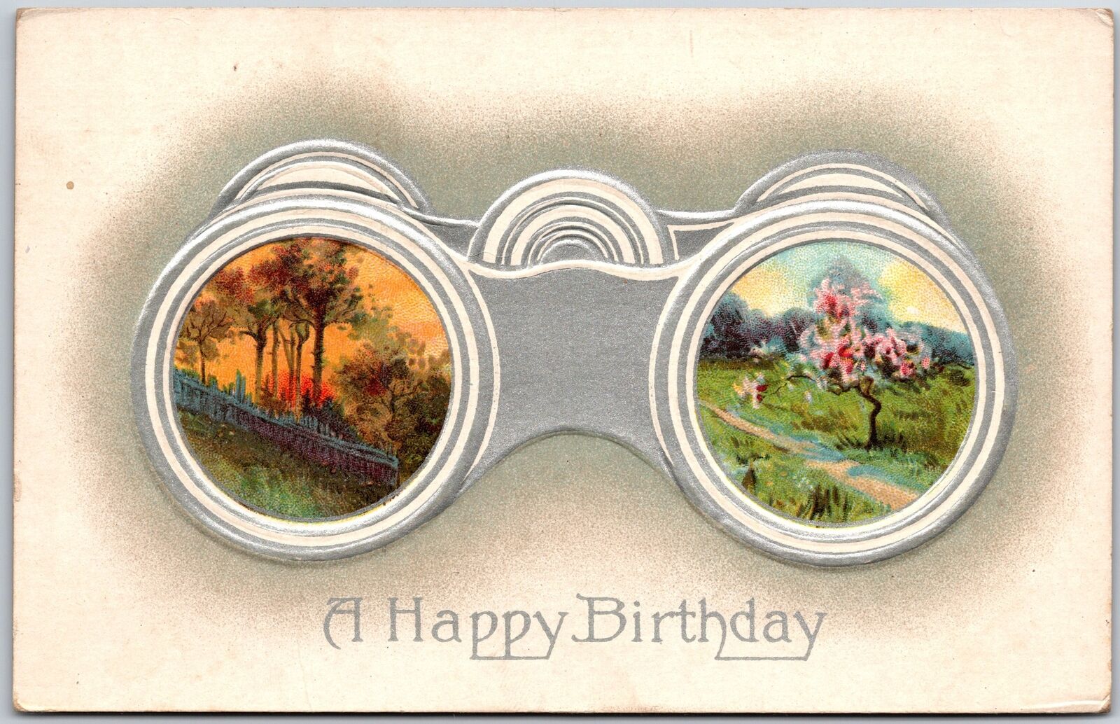 A Happy Birthday Autumn Garden Plants In Glasses Border Embossed Back Postcard