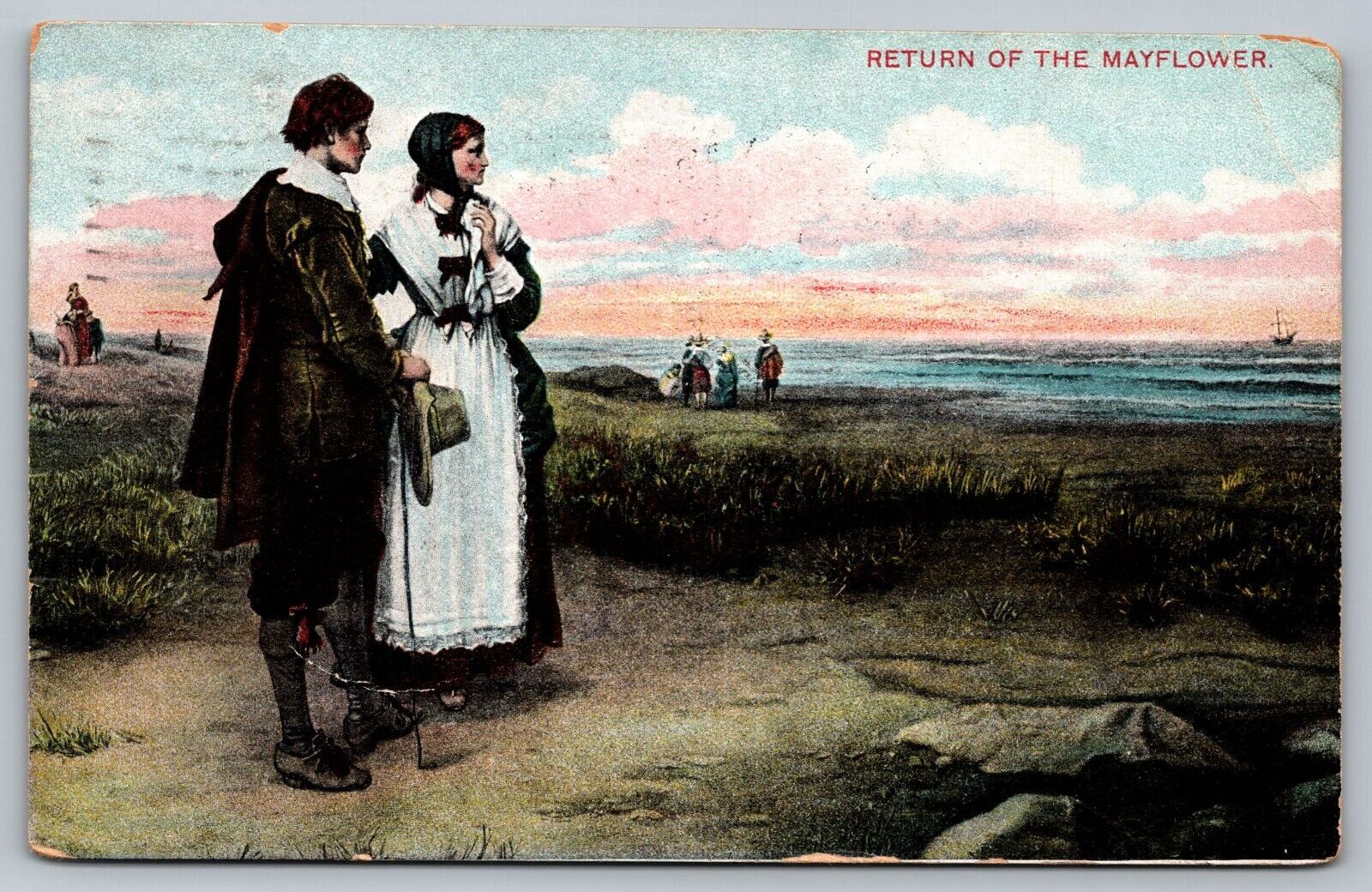 Postcard Return of The Mayflower Ship c1910 DB Pilgrims English Settlers