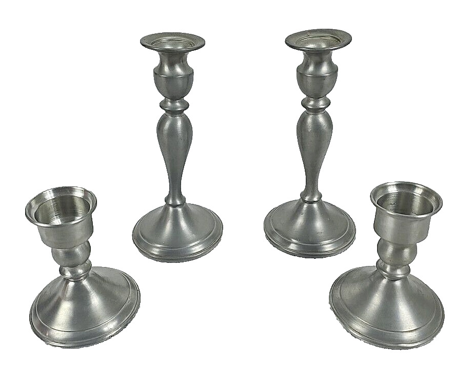 Leonard Genuine Pewter Weighted Candlestick Holders Bolivia Tall Short Lot of 4