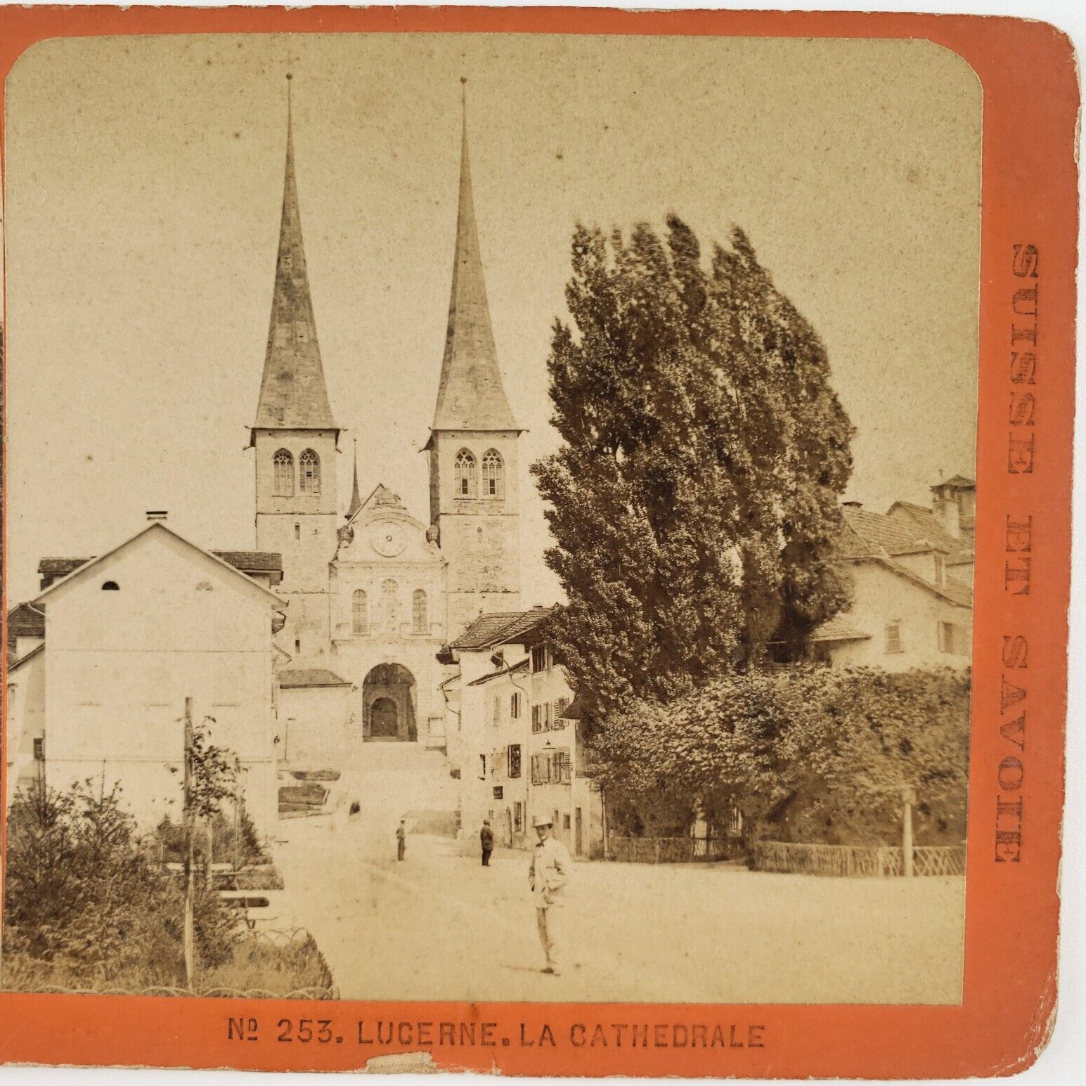 Lucerne Switzerland Cathedral Church Stereoview c1870 Swiss Street Chapel E981