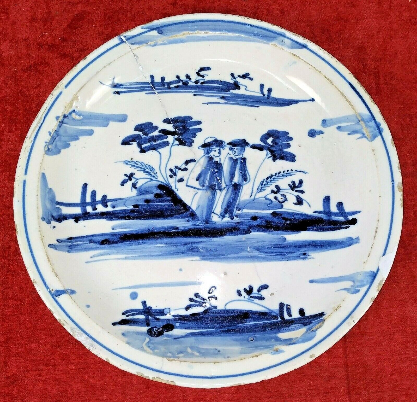 OLD CATALAN CERAMIC PLATE. GLAZED IN BLUE AND WHITE. SPAIN. XVIII CENTURY