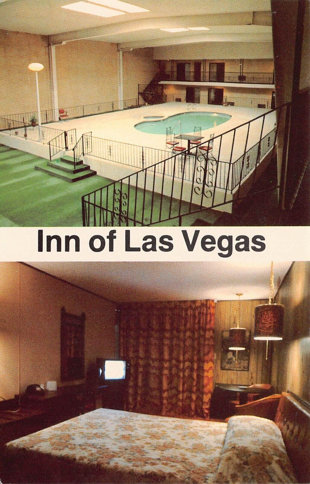 Inn of Las Vegas New Mexico Interior Motel Pool Grand Ave MCM Vtg Postcard A41