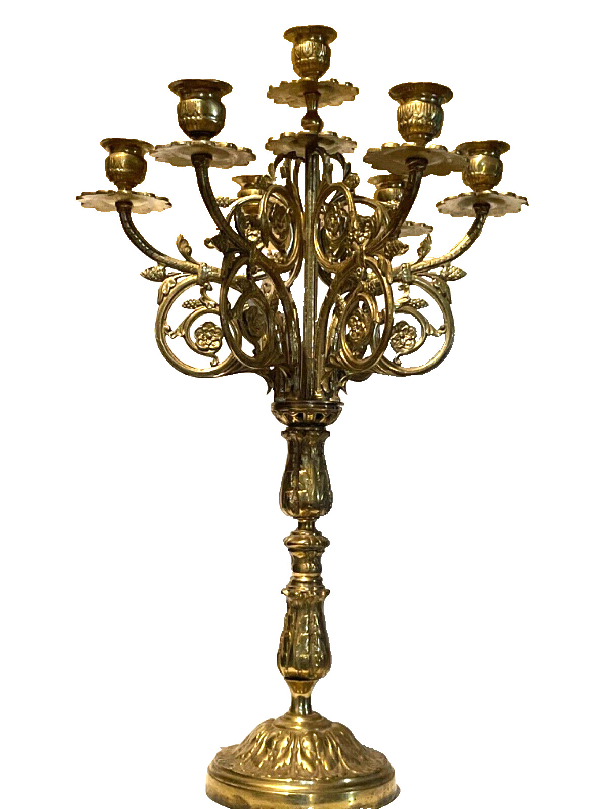 Antique Heavy 22.5” Baroque Style Brass Victorian Candelabra Candle Holders