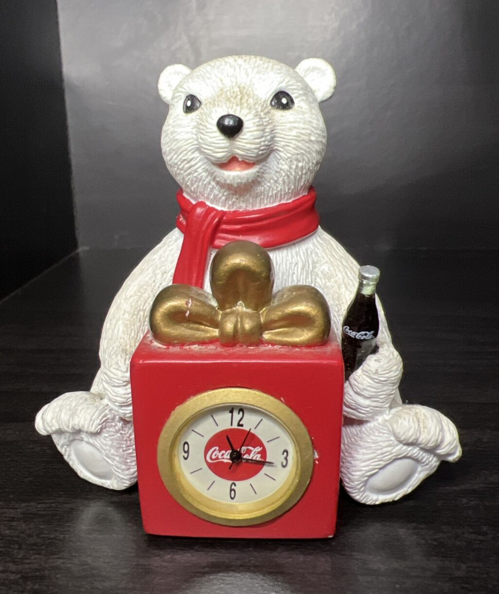 Vintage Coca Cola Collectible White Polar Bear Mini Clock USED