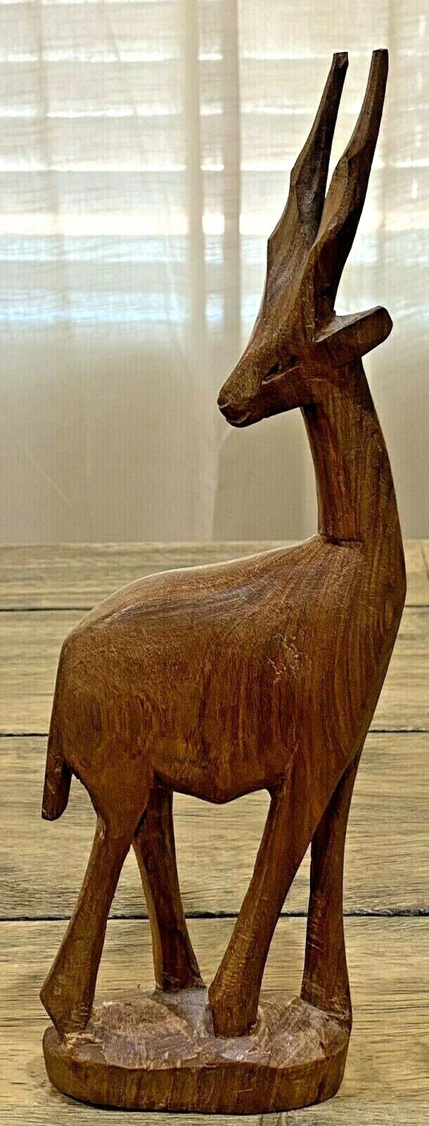 Vintage Hand Carved Wood Gazelle Antelope Impala Figurine MCM 11.5\