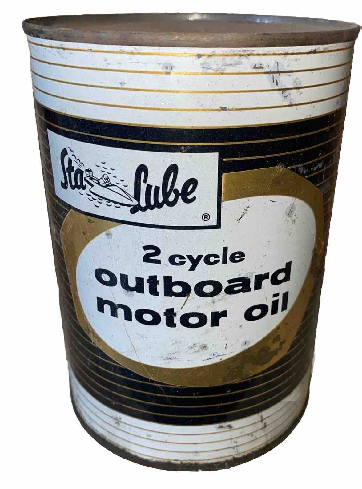 Sta-lube 2 Cycle Outboard Motor Oil 1 Quart Oil Can-Rare-Vintage New Full