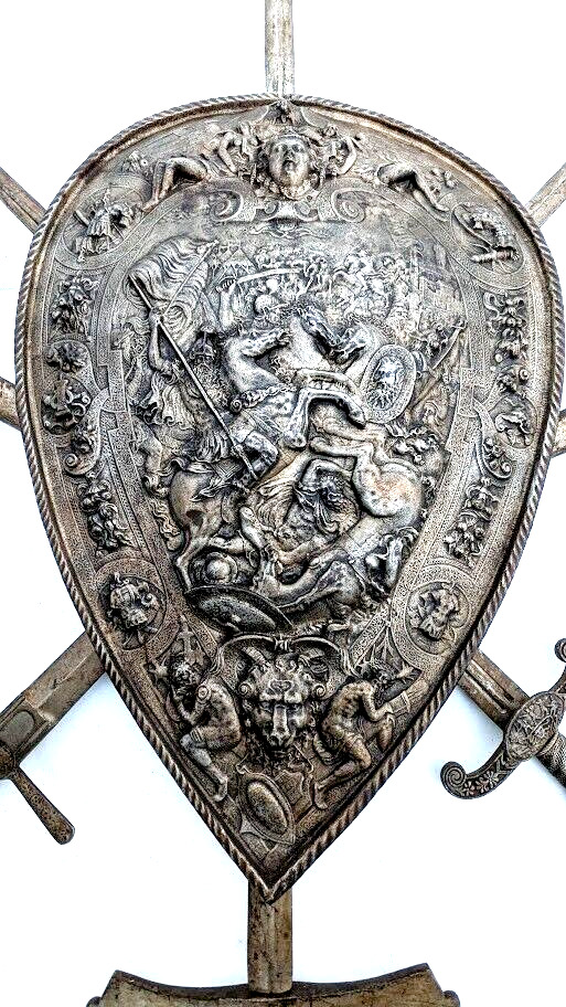 ANTIQUE FRENCH PARADE SHIELD JOUSTING SHIELD  LARGE ARMOR WALL SHIELD circa 1770