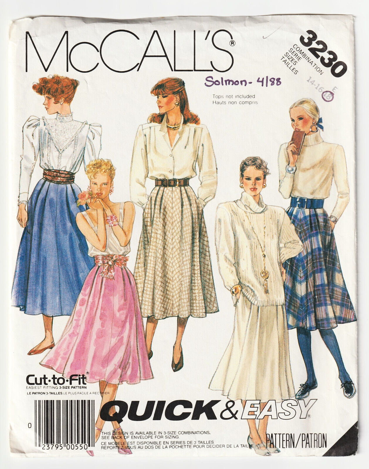 McCalls 3230 Skirts Pleats Pockets Sz 14-16-18 Vintage Easy Sewing Pattern UNCUT