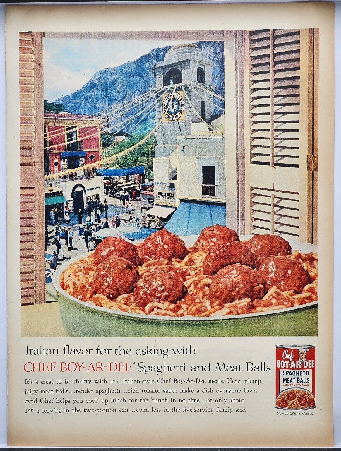 1960 Chef Boy-Ar-Dee Spaghetti And Meatballs Italian Flavor Vtg Color Print Ad