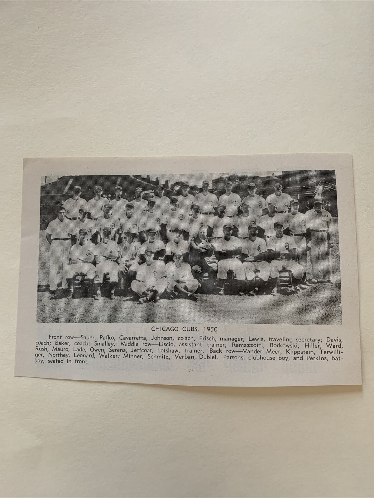 Chicago Cubs Vander Meer Paul Minner 1950 Baseball Publication Team 5X7 Picture