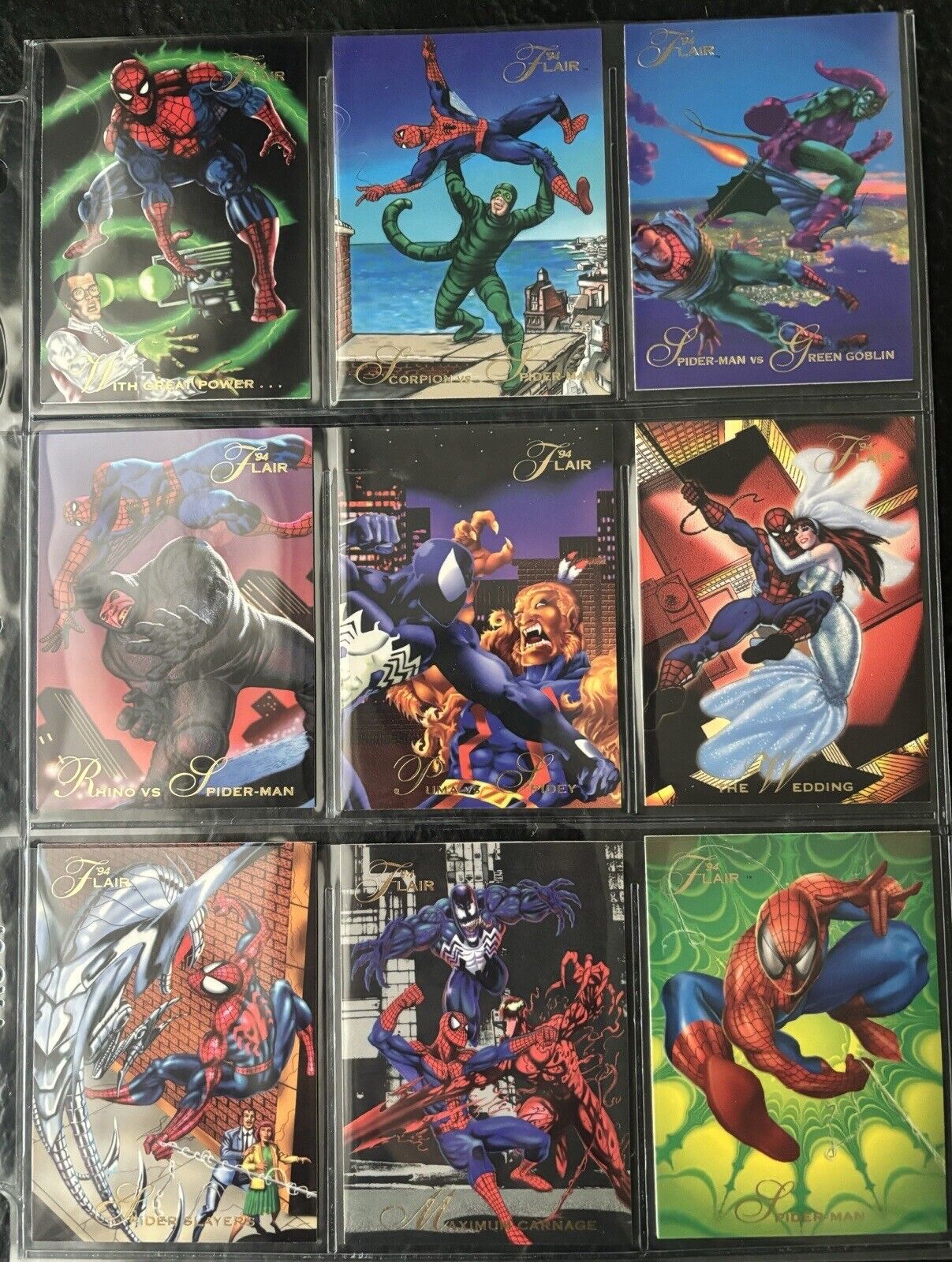 1994 Marvel Universe Flair SPIDER-MAN Cards #3, 15, 22, 23, 49, 57, 92, 104, IV