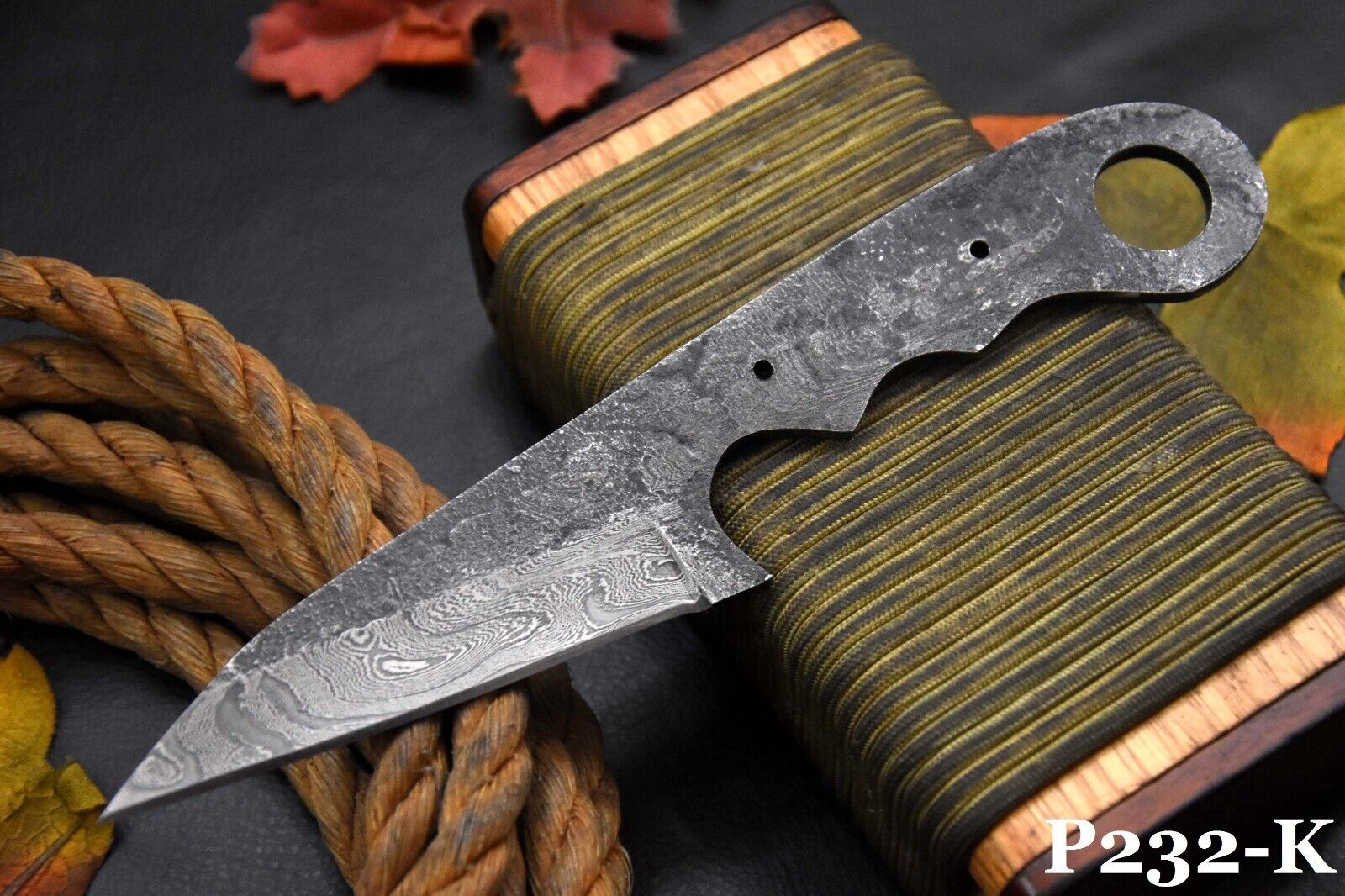 Custom Hammered Damascus Steel Blank Blade Hunting Knife Handmade (P232-K)