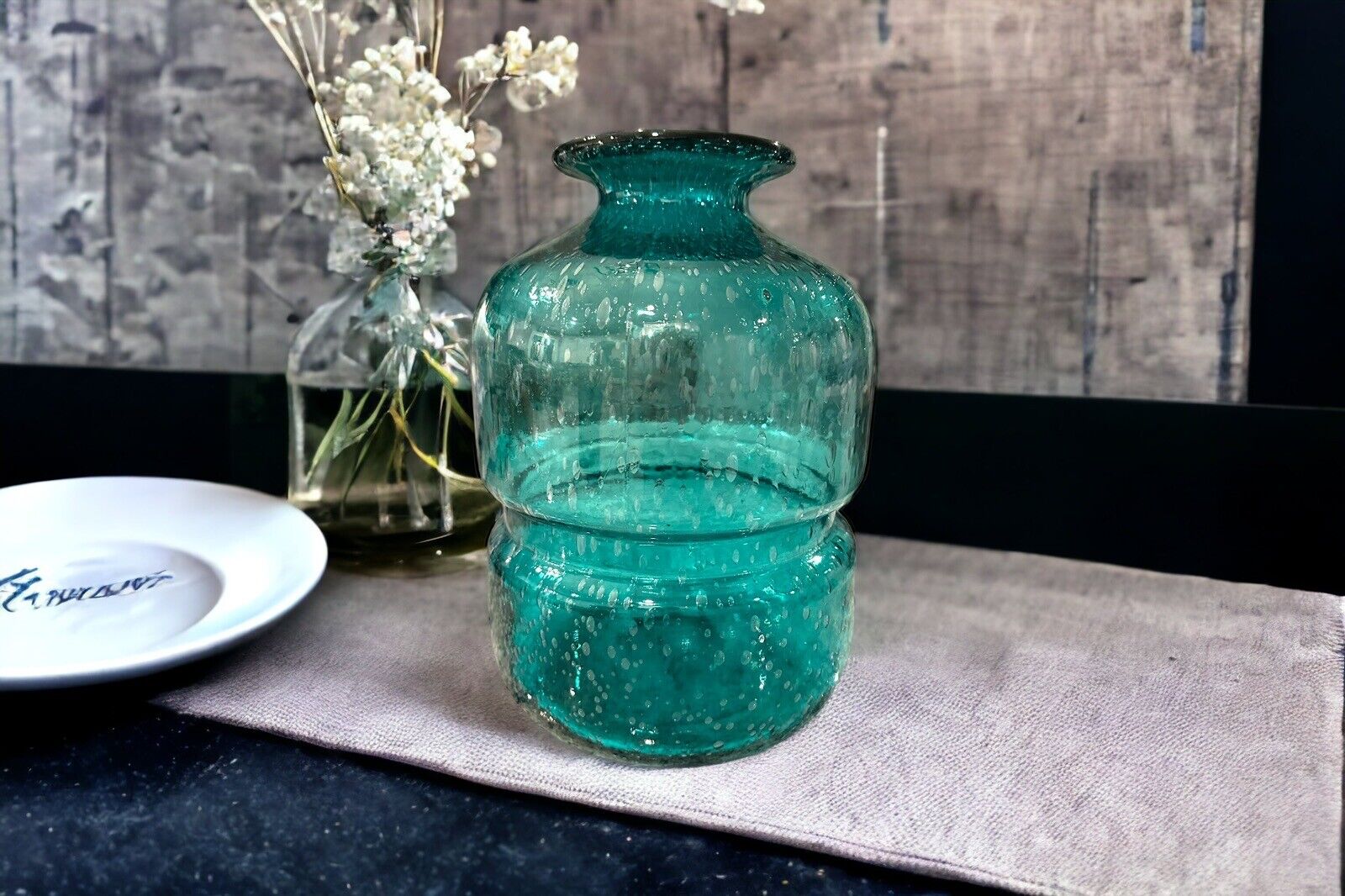 Studio 350 Spouted and Tinted Turquoise XXL Recycled Glass Vase