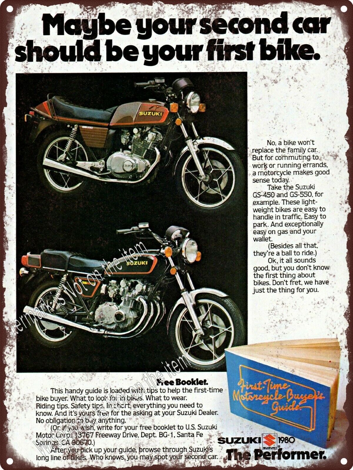 1980 Suzuki motorcycles GS450 Gs550 bikes Garage Metal Sign 9x12\