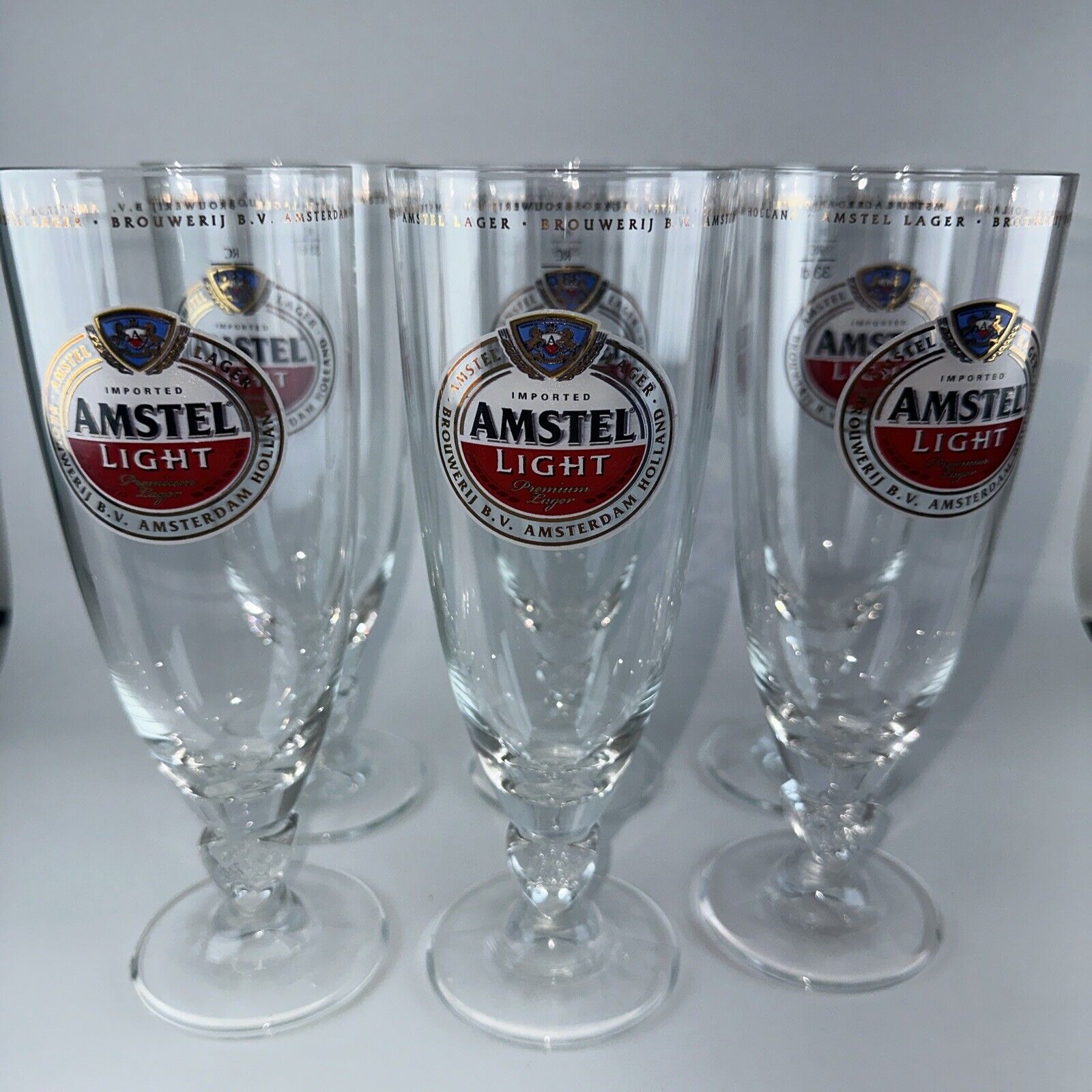(6 pcs) AMSTEL LIGHT Premium Lager Beer Chalice Footed Bar Glasses 33cl