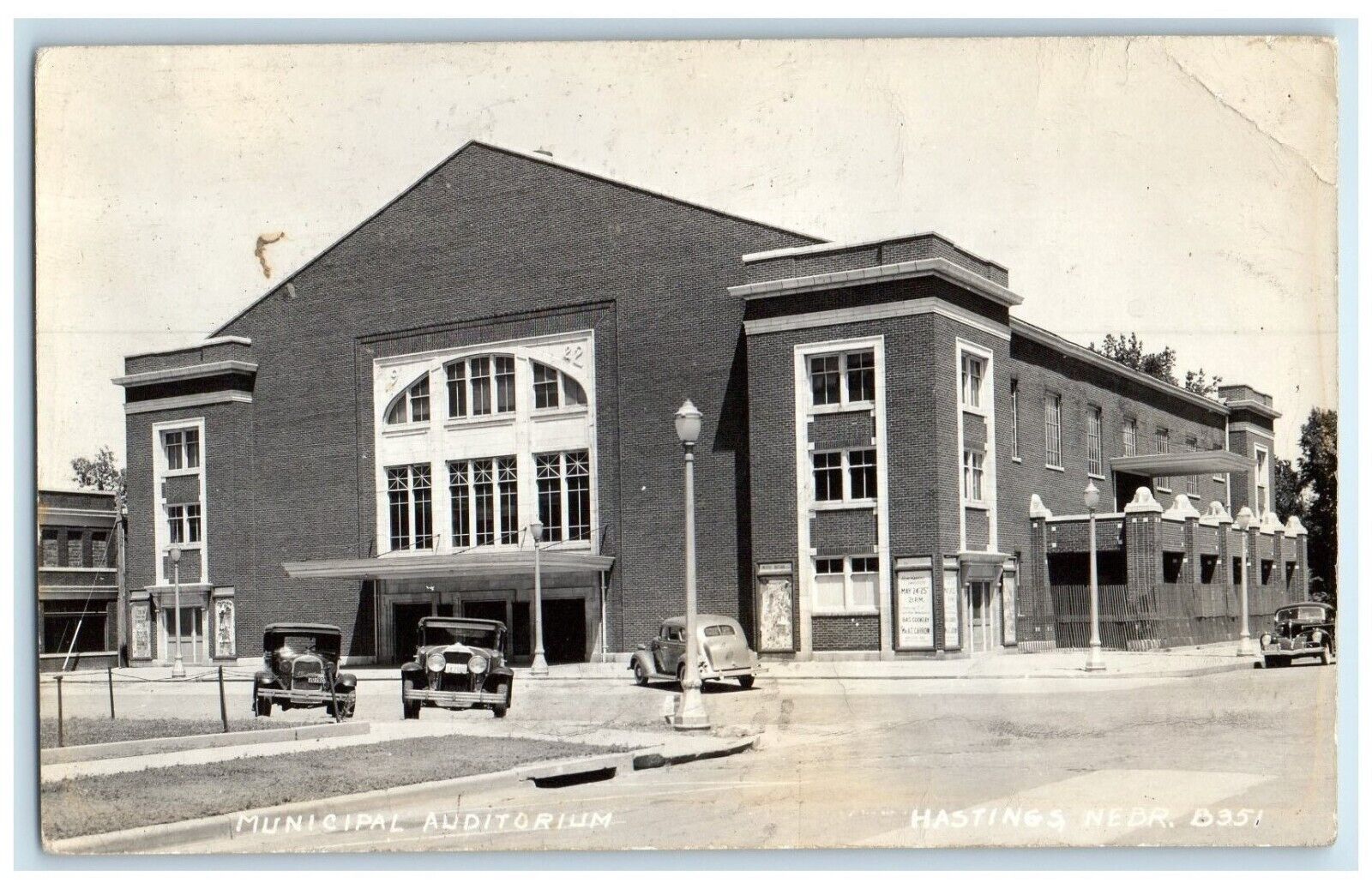 1943 Municipal Auditorium Cars Hastings Nebraska NE RPPC Photo Vintage Postcard