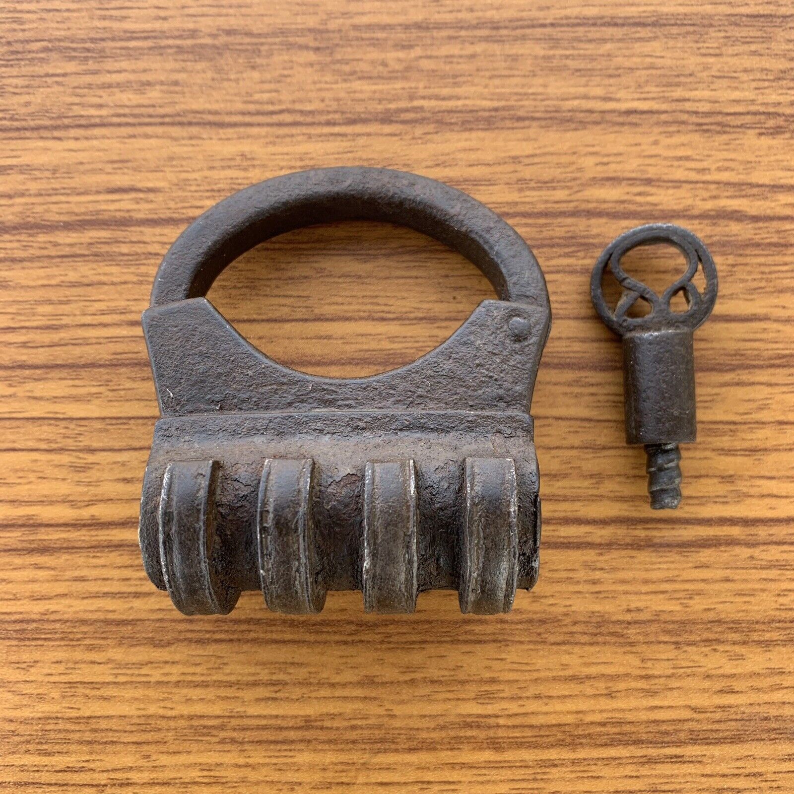 17th C Iron padlock or lock with SCREW TYPE ORIGINAL key nice primitive shape.