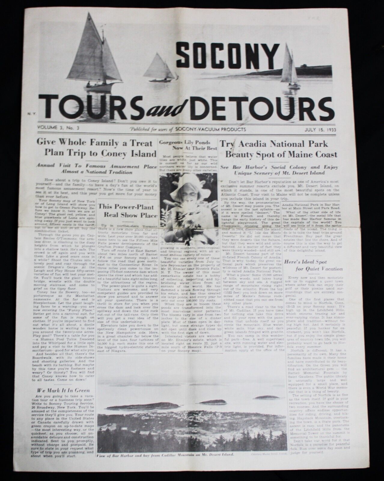 SOCONY OIL TOURS AND DETOURS NEWSLETTER & NEW YORK STATE DETOUR MAP JULY 1933