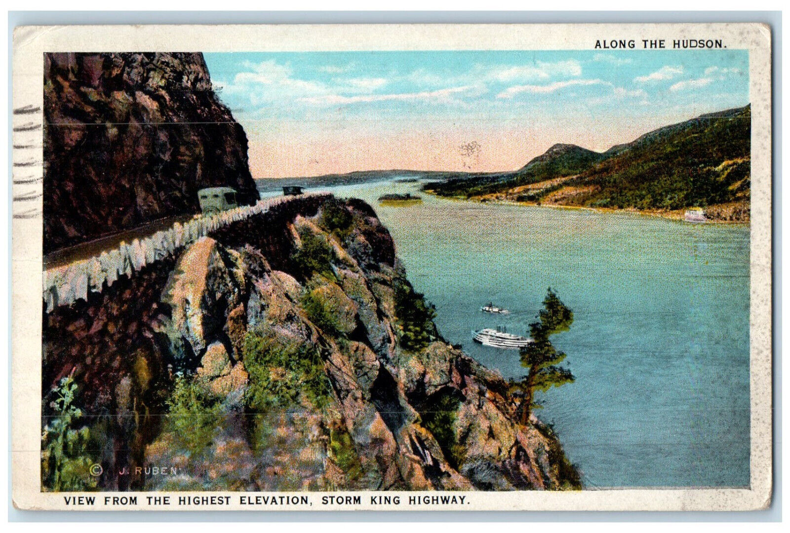 1923 Along The Hudson View from Highest Elevation Storm King Highway NY Postcard