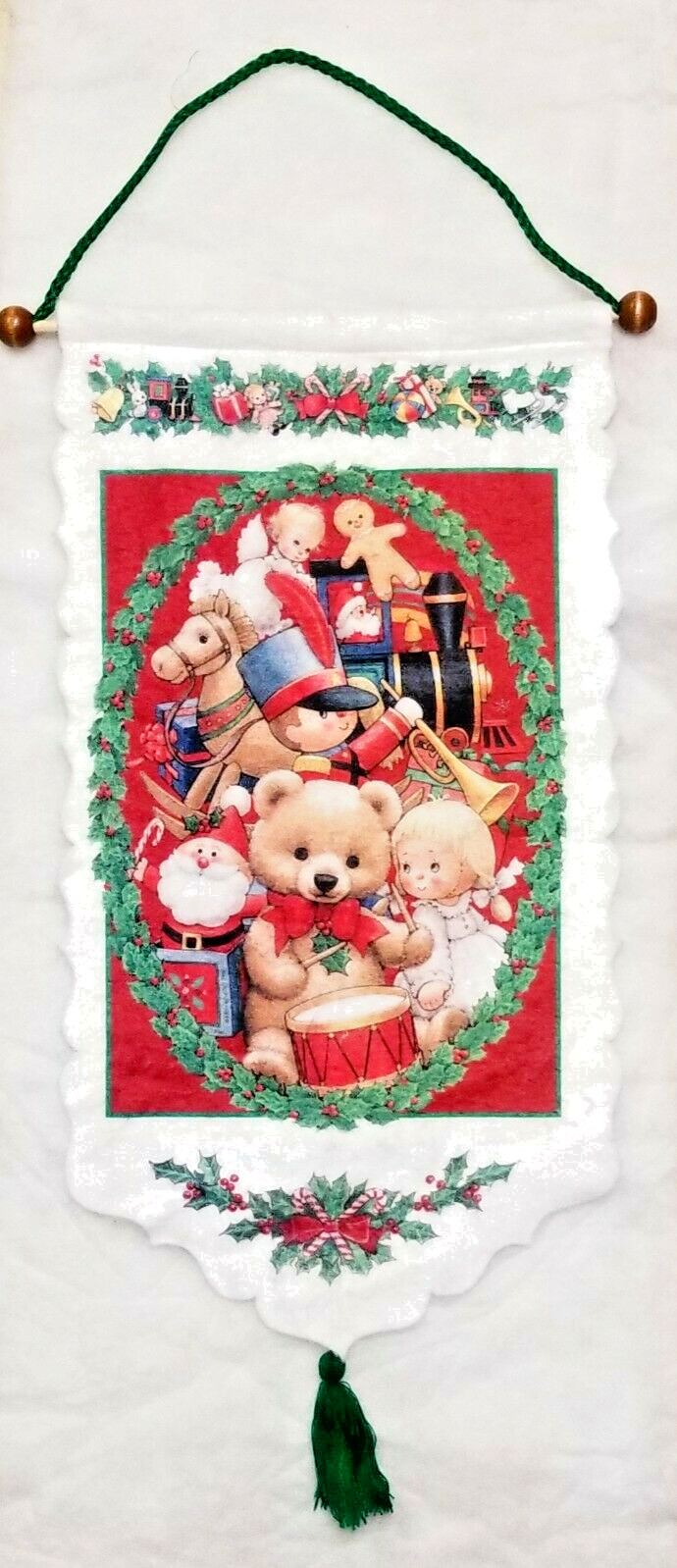 Vintage Christmas Decoration Felt Wall Hanging of Santa Train Toys