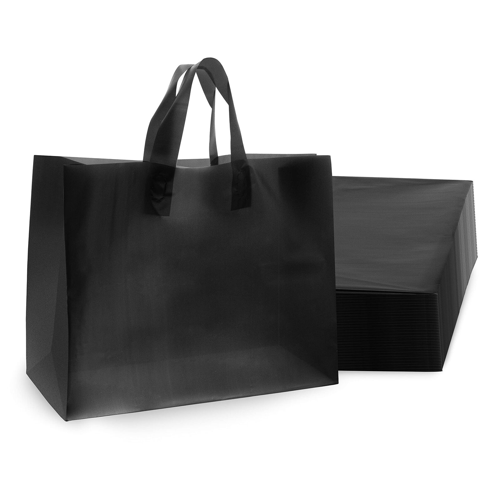 Prime Line Packaging 16x6x12 100 Pack Black Shopping Bags with Handles, Large...