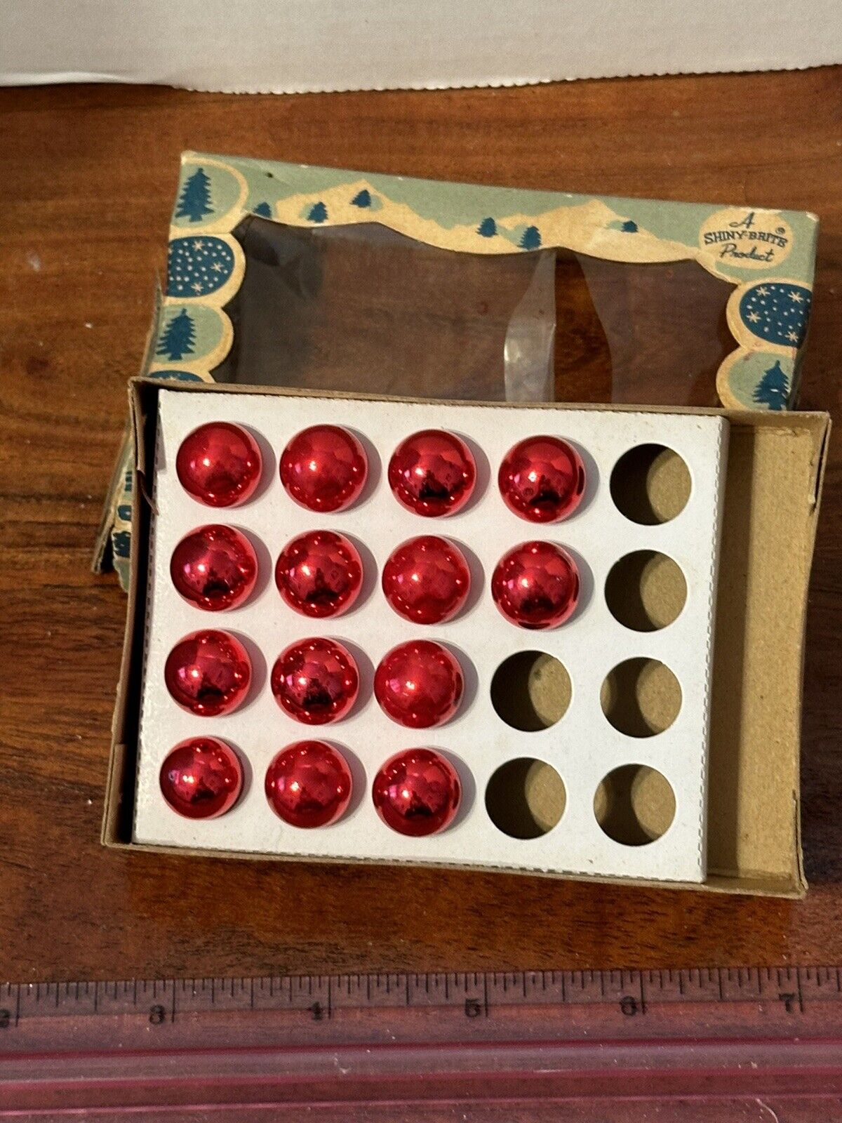 Vintage Shiny Brite Mini Feather Tree Red Glass  Ornaments Japan w/box 2024M