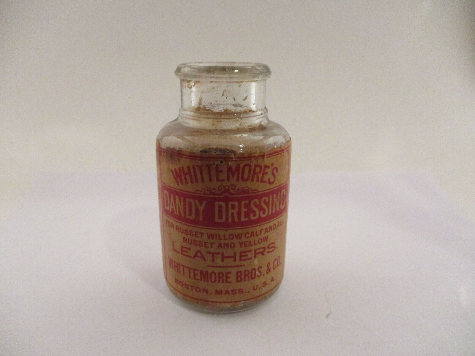 Vintage Antique Empty Bottle Whittemore\'s Dandy Dressing Leather Polish Boston