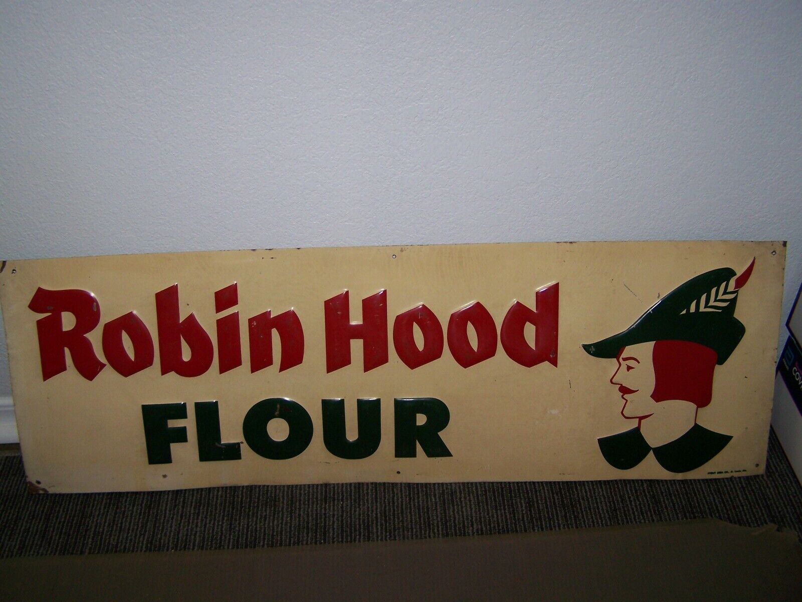 Vintage Robin Hood Flour tin sign Baking Grocery Food 1950’s Original 11 1/2X 35
