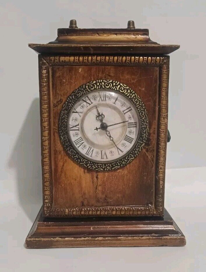 Primitive Vintage wood desk clock with built-in keychain box Work Well Old