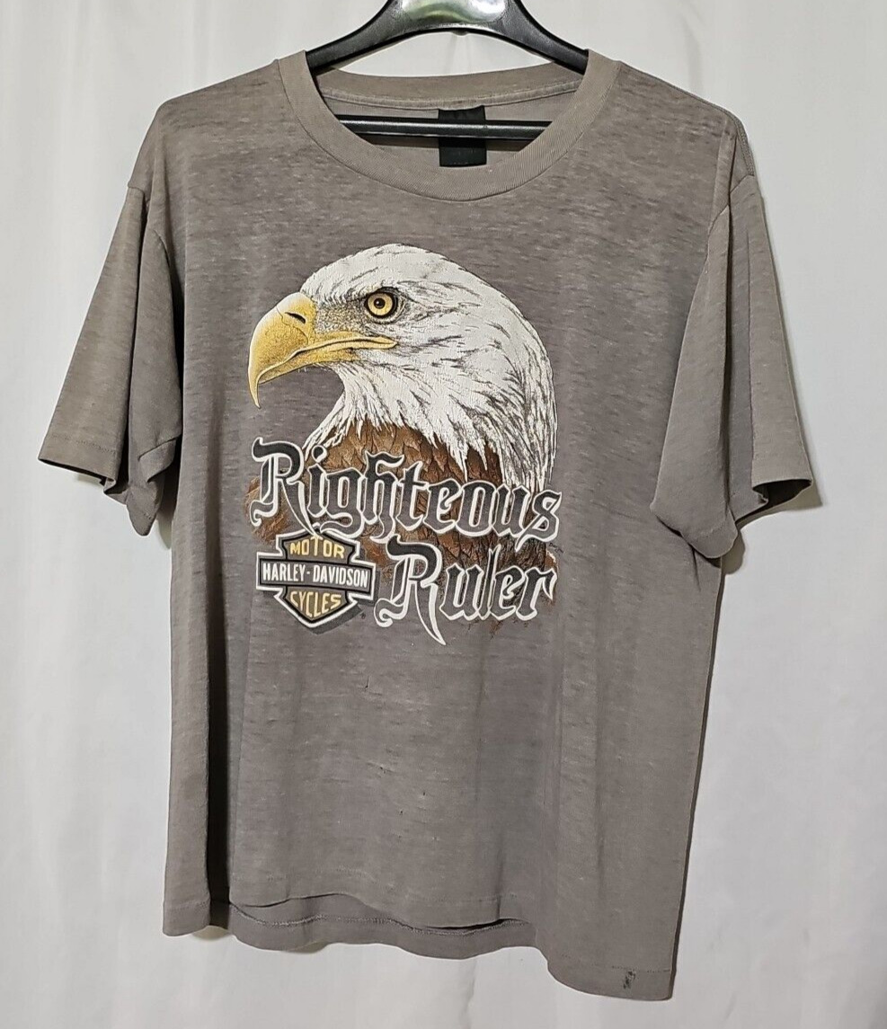 Rare Vtg 1983 Dave Gardner3D Gray Harley Davidson T-Shirt Mens L Righteous Ruler