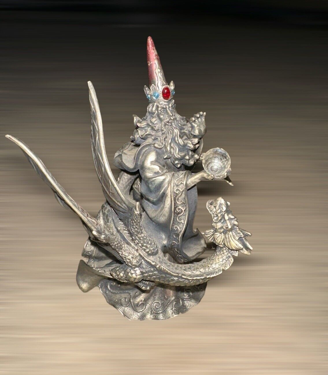 Westland Giftware Vintage Pewter Wizard & Dragon Figurine 3338 ~ Mint