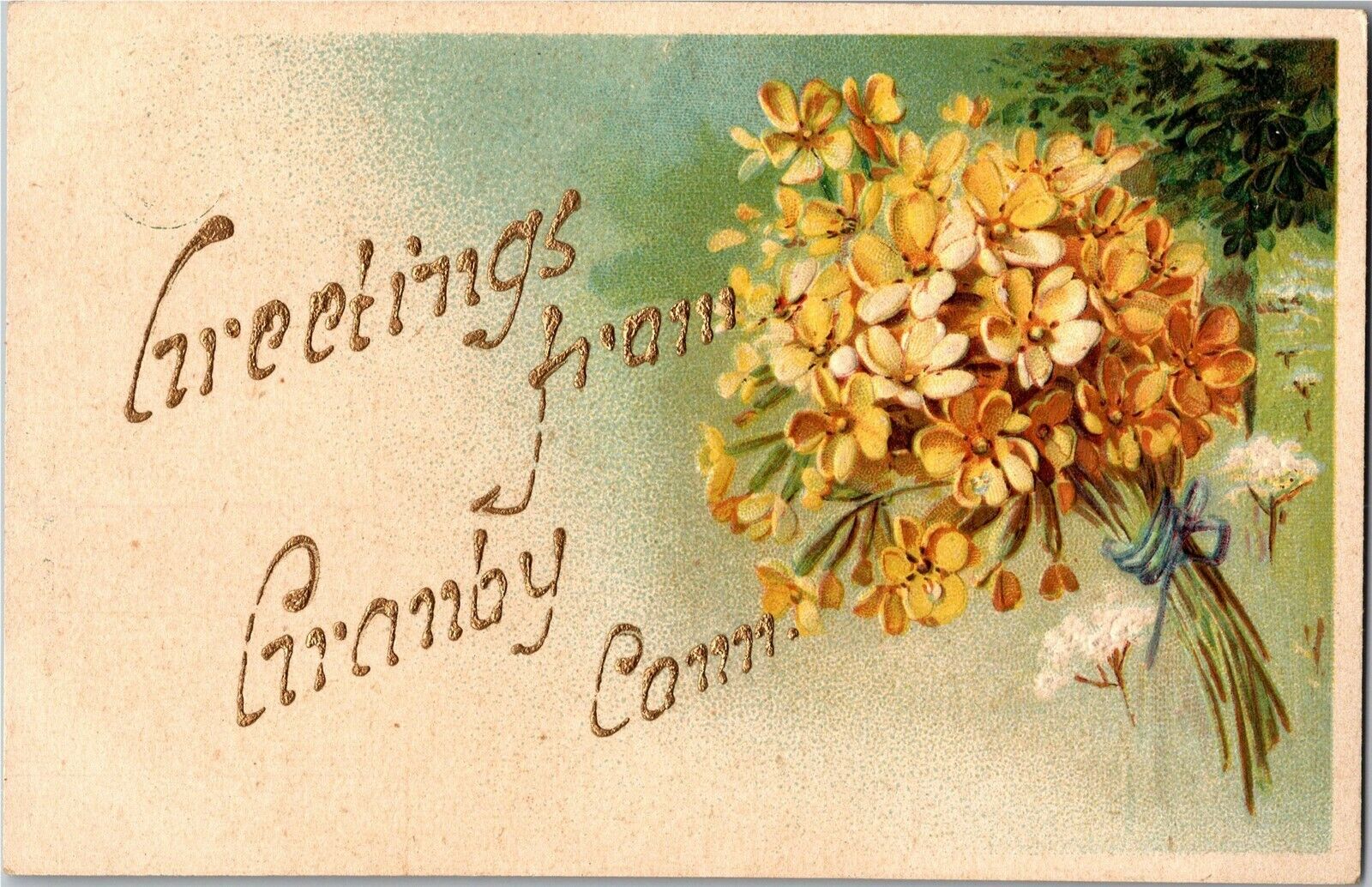 Greetings from Granby CT Floral Bouquet Embossed Vintage Postcard A19
