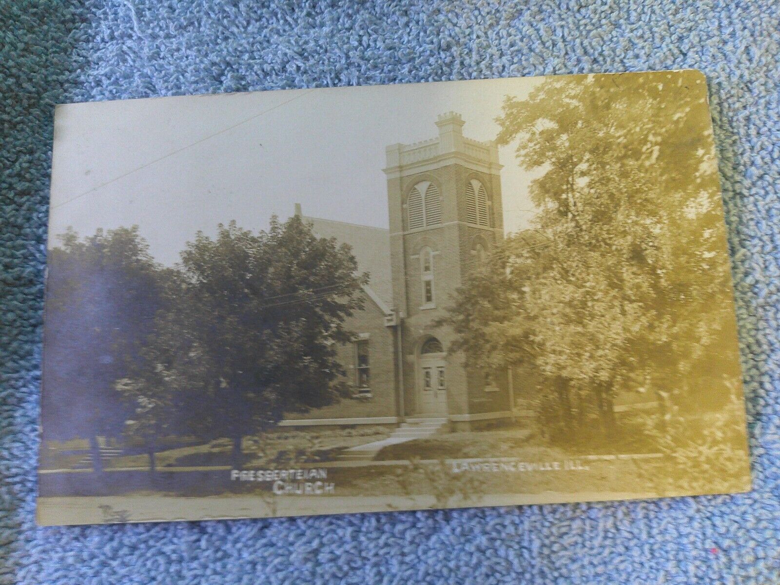 ANTIQUE 1908 POSTCARD LAWRENCEVILLE IL RPPC PRESBYTERIAN CHURCH 1 ONE CENT STAMP