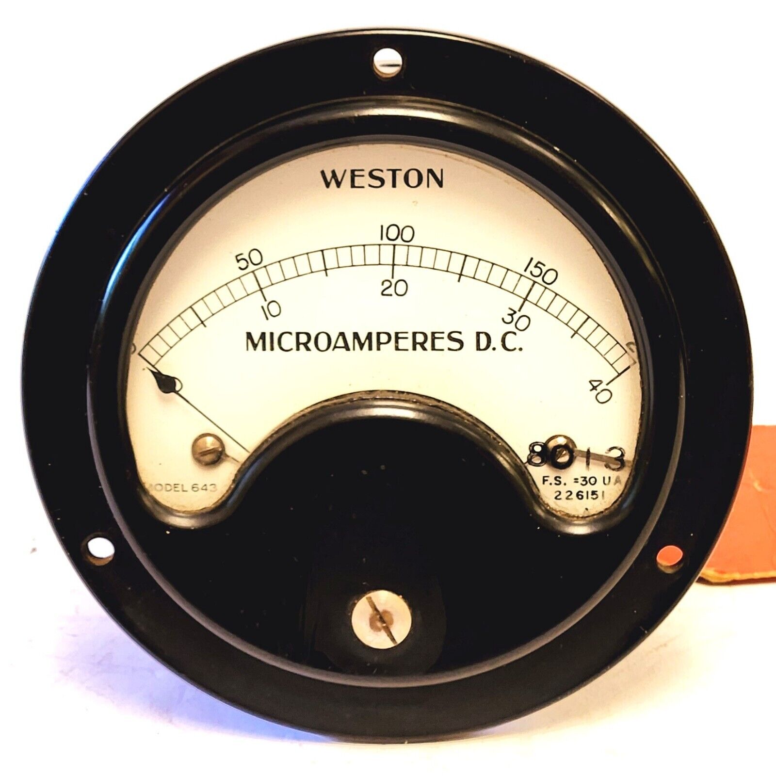 WESTON MODEL 643 MICROAMPERES D.C. 0-200, F.S.=30 UA SEALED METER
