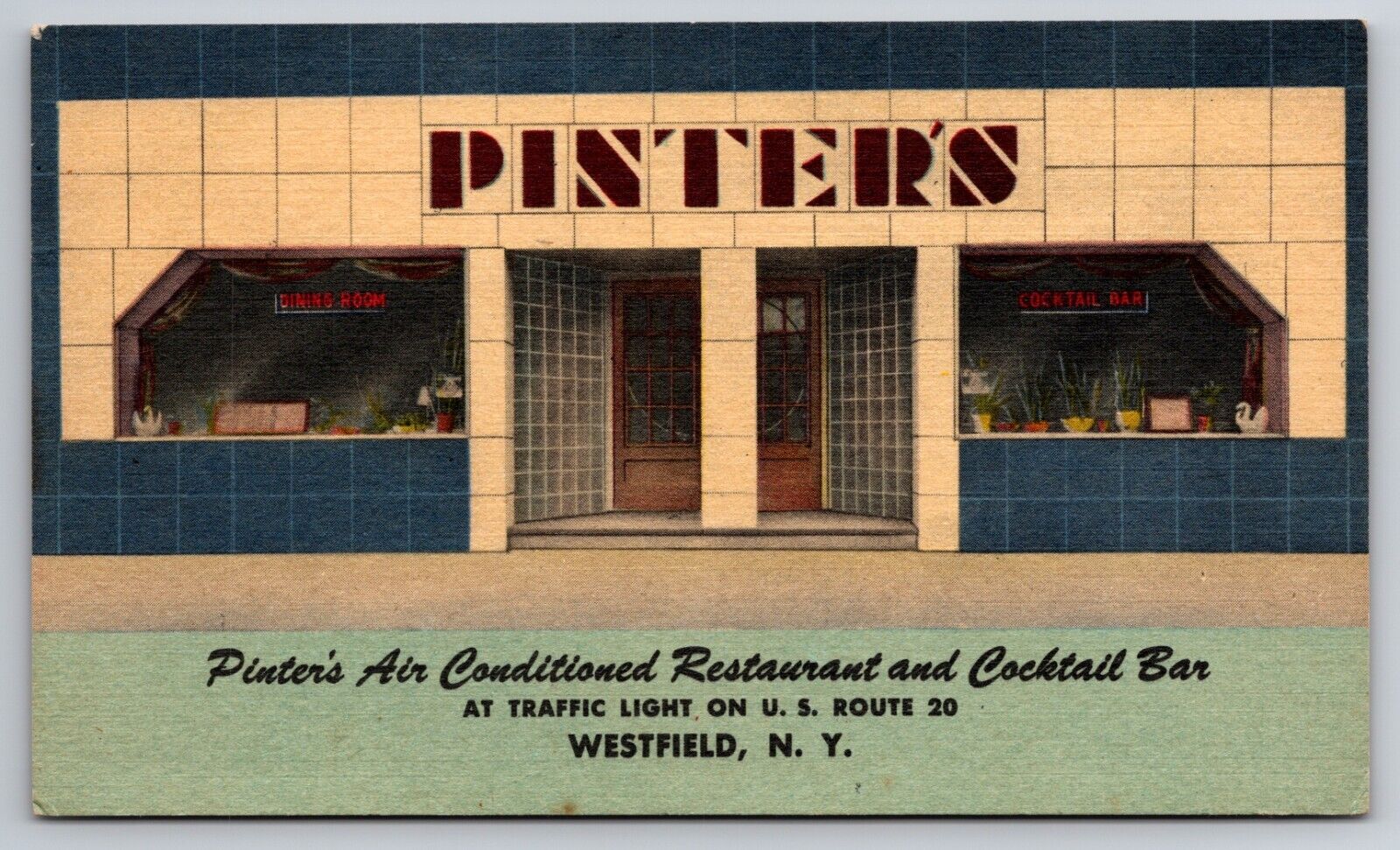 Pinter's Restaurant & Cocktail Bar Westfield New York NY Linen c1940 Postcard