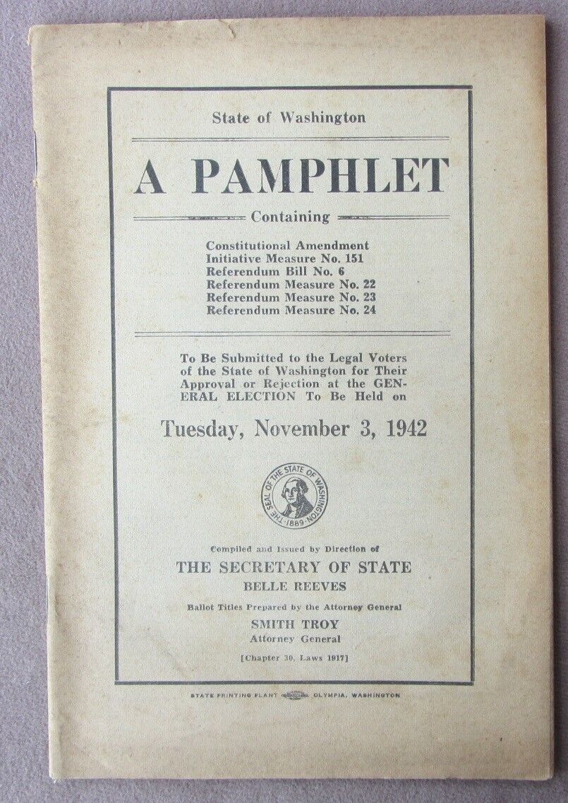 1942 WA State Voters Pamphlet Referendums Constitutional Amendment Income Tax