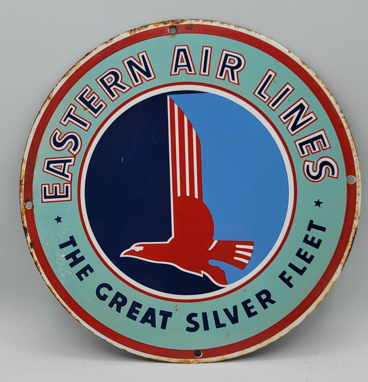 Vintage Rustic Porcelain Metal Sign Eastern Air Lines The Great Silver Fleet 