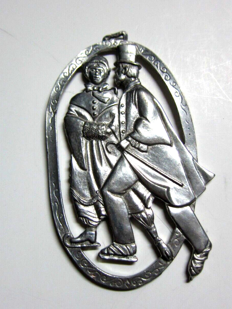 Vintage Kirk Stieff Pewter Christmas Ornament Victorian Couple Ice Skating