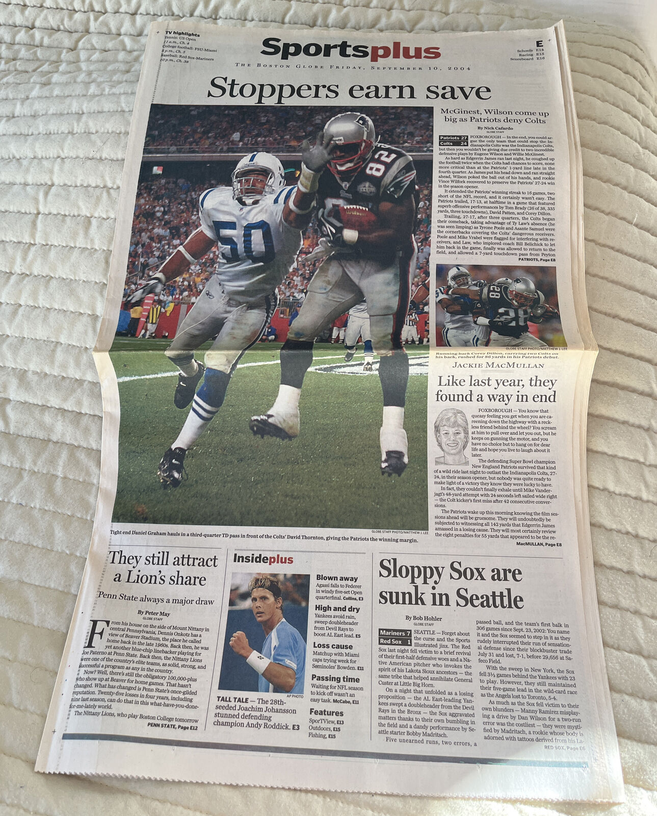 Boston Globe sports plus, 9/10/04, Patriots Colts