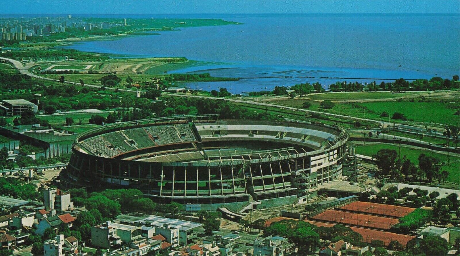 Buenos Aires Aerial View River Plate Stadium Argentina Long Vintage Postcard