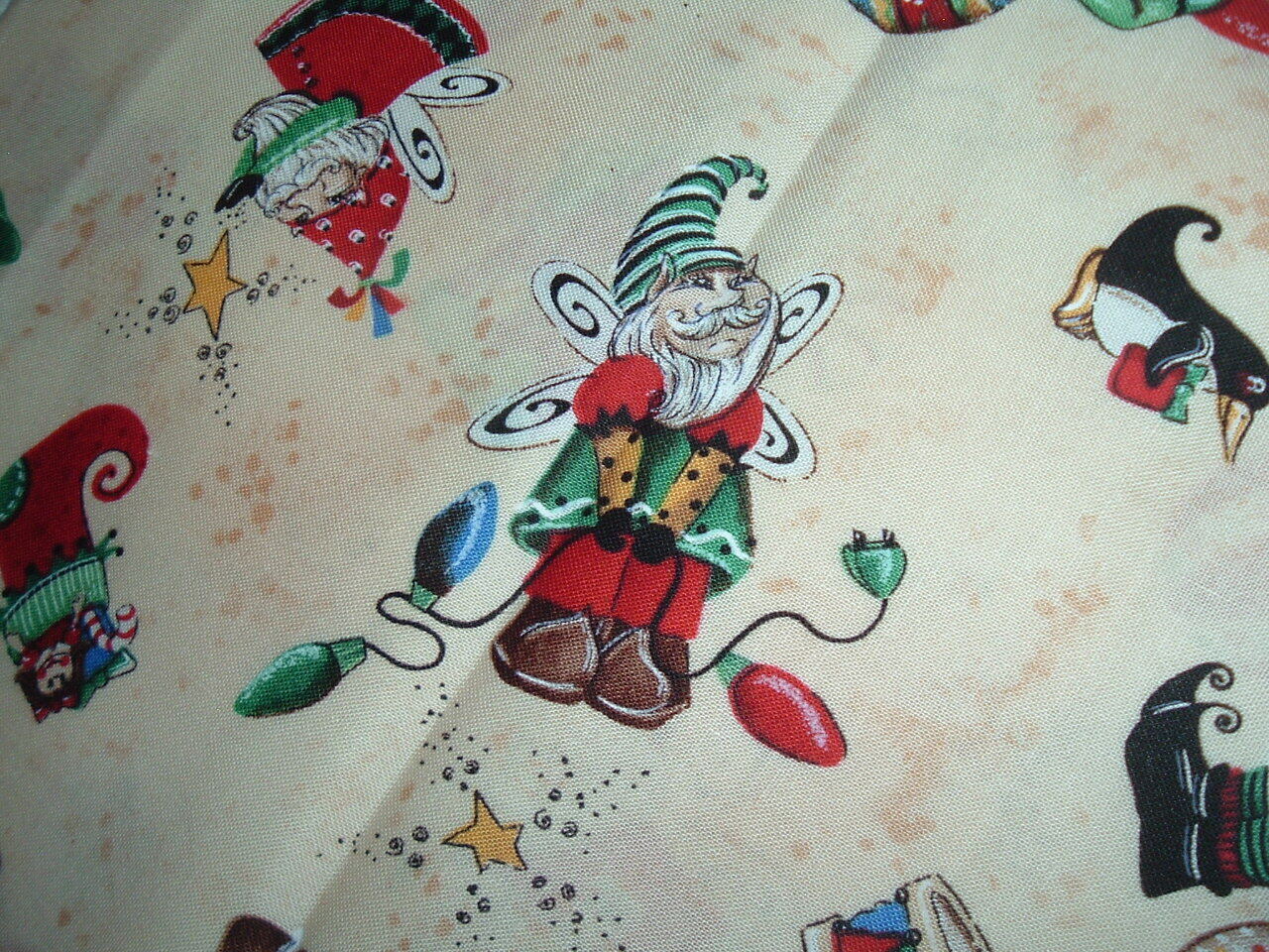 Vtg 90s Santa Fairy Elves Kringles Crunch Bunch SSI Sew Quilt Fabric 18x43 #HFC