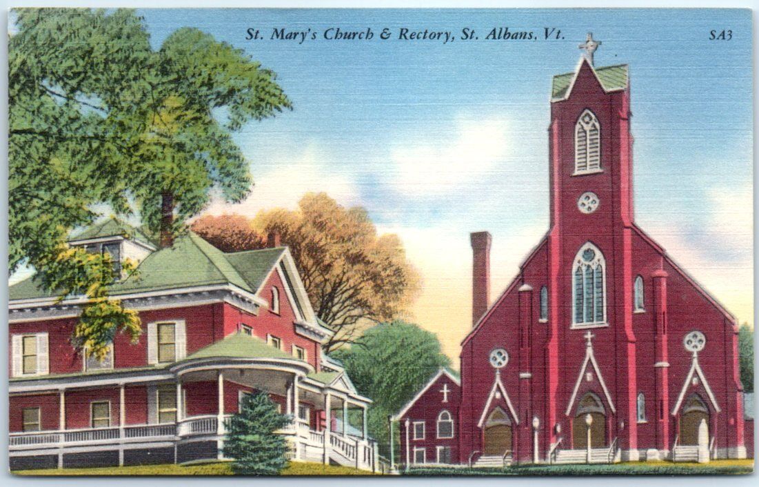 Postcard - St. Mary\'s Church & Rectory - St. Albans, Vermont
