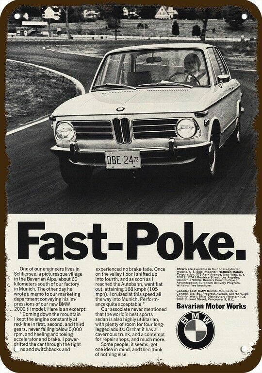 1973 BMW 2002 tii Car - FAST POKE - Vintage-Look DECORATIVE REPLICA METAL SIGN