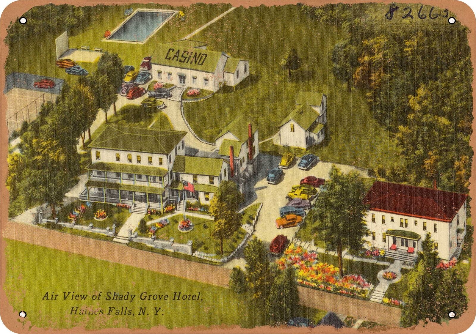 Metal Sign - New York Postcard - Air view of Shady Grove Hotel, Haines Falls, N