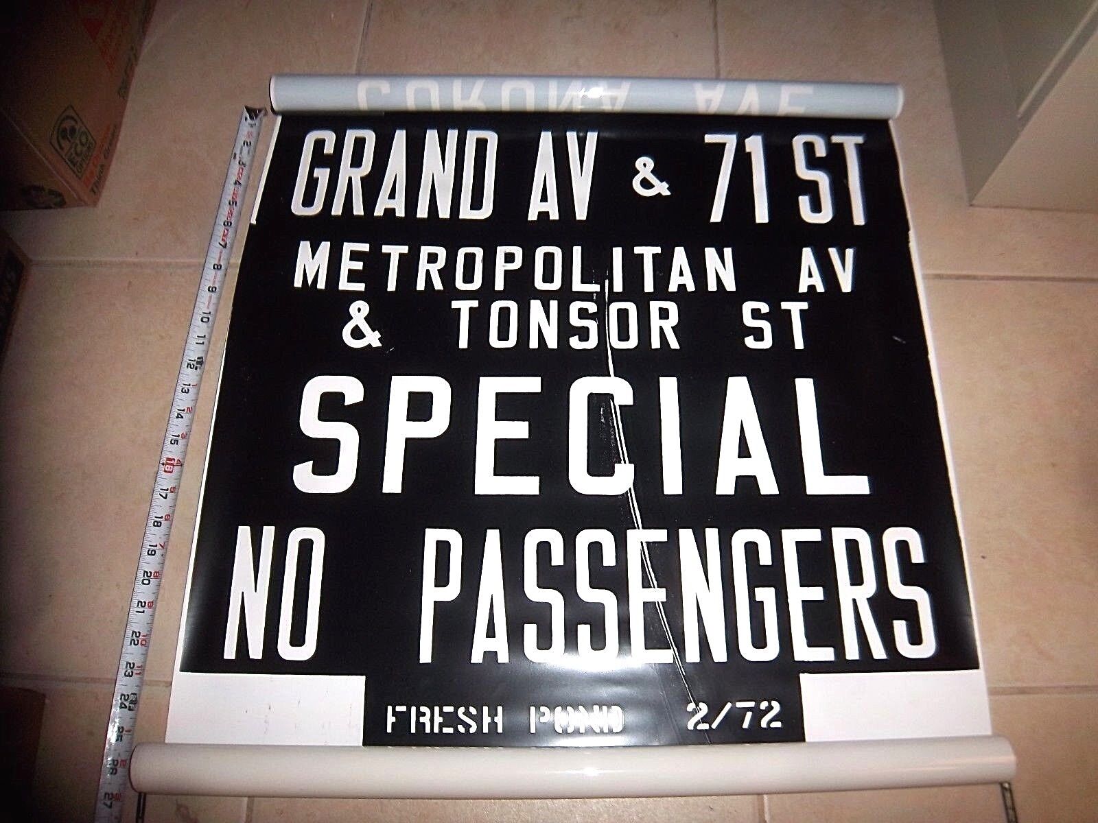 NY NYC BUS ROLL SIGN METROPOLITAN SPECIAL TONSOR GRAND AVE NO PASSENGERS QUEENS