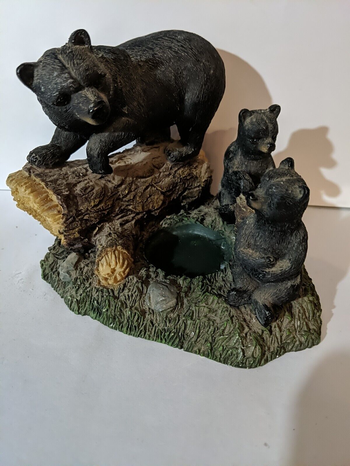 Mother Bear And 2 Cubs Candle Holder, Pre-owned 