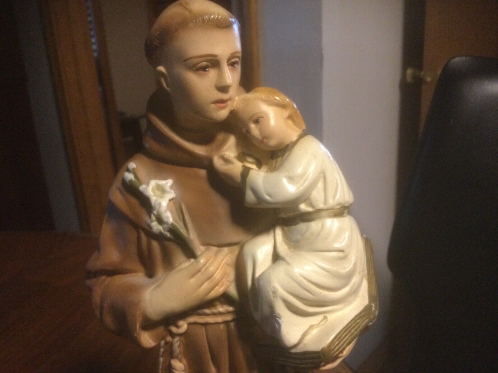 VTG.Christian St Anthony Of Padua Initialed Chalkware Statue 12”Tall Child Jesus