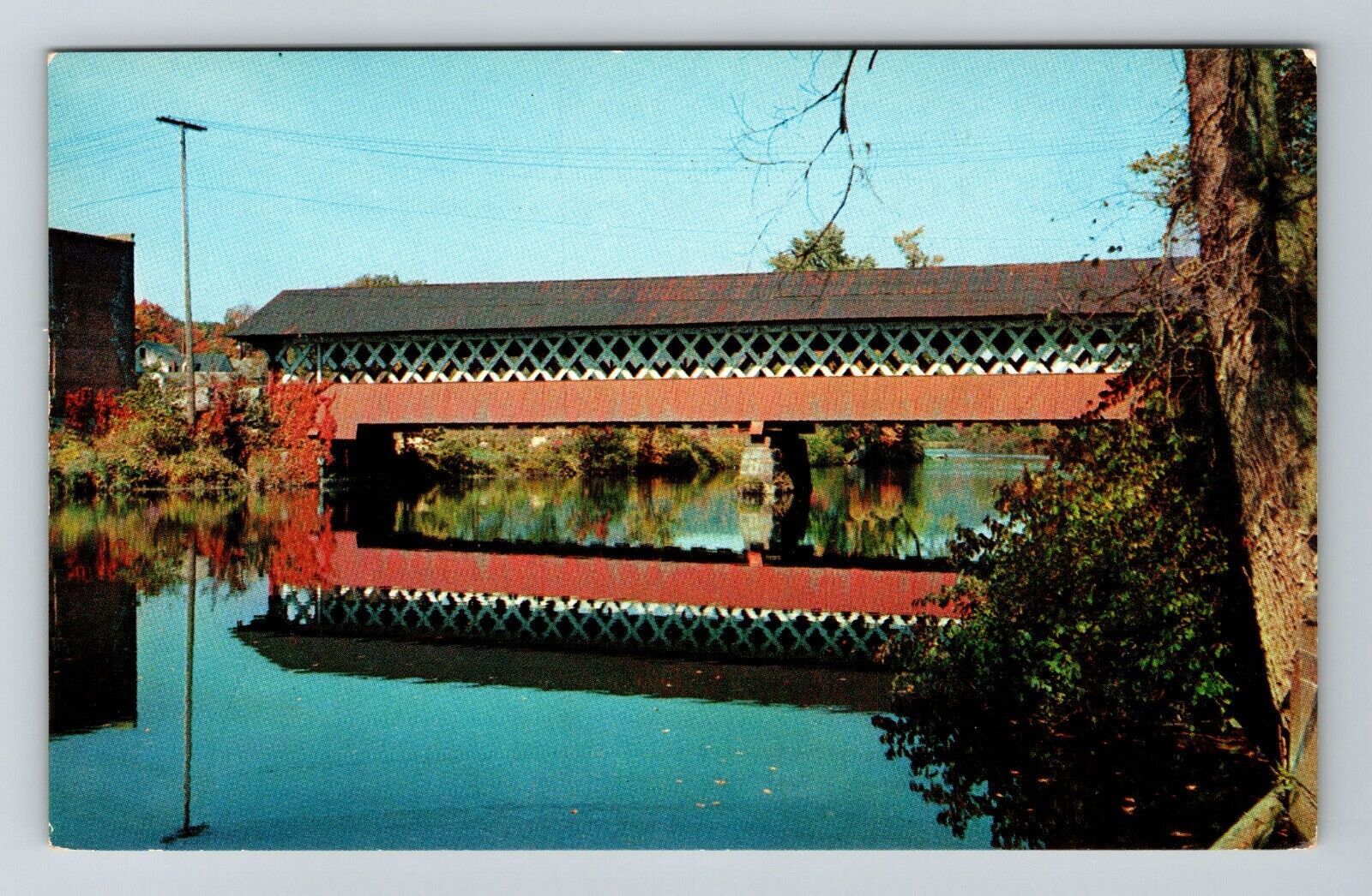 West Swanzey NH-New Hampshire, Covered Bridge Over River, Vintage Postcard